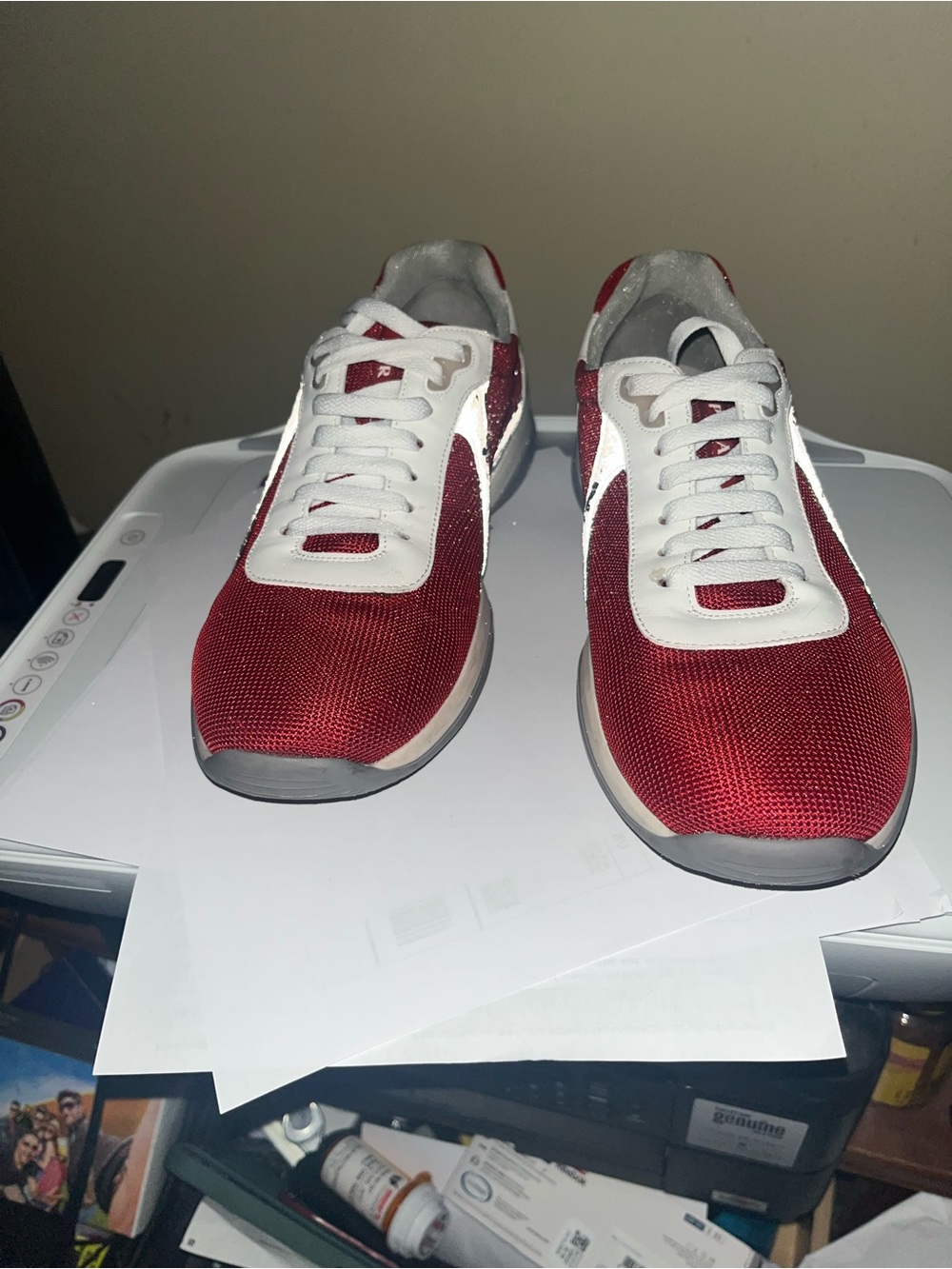 Prada Red and White Men's Low-Top Sneakers